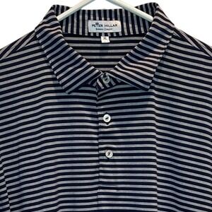 Peter Millar Summer Comfort Men's XL Polo Shirt Navy Blue Gray Striped Stretch